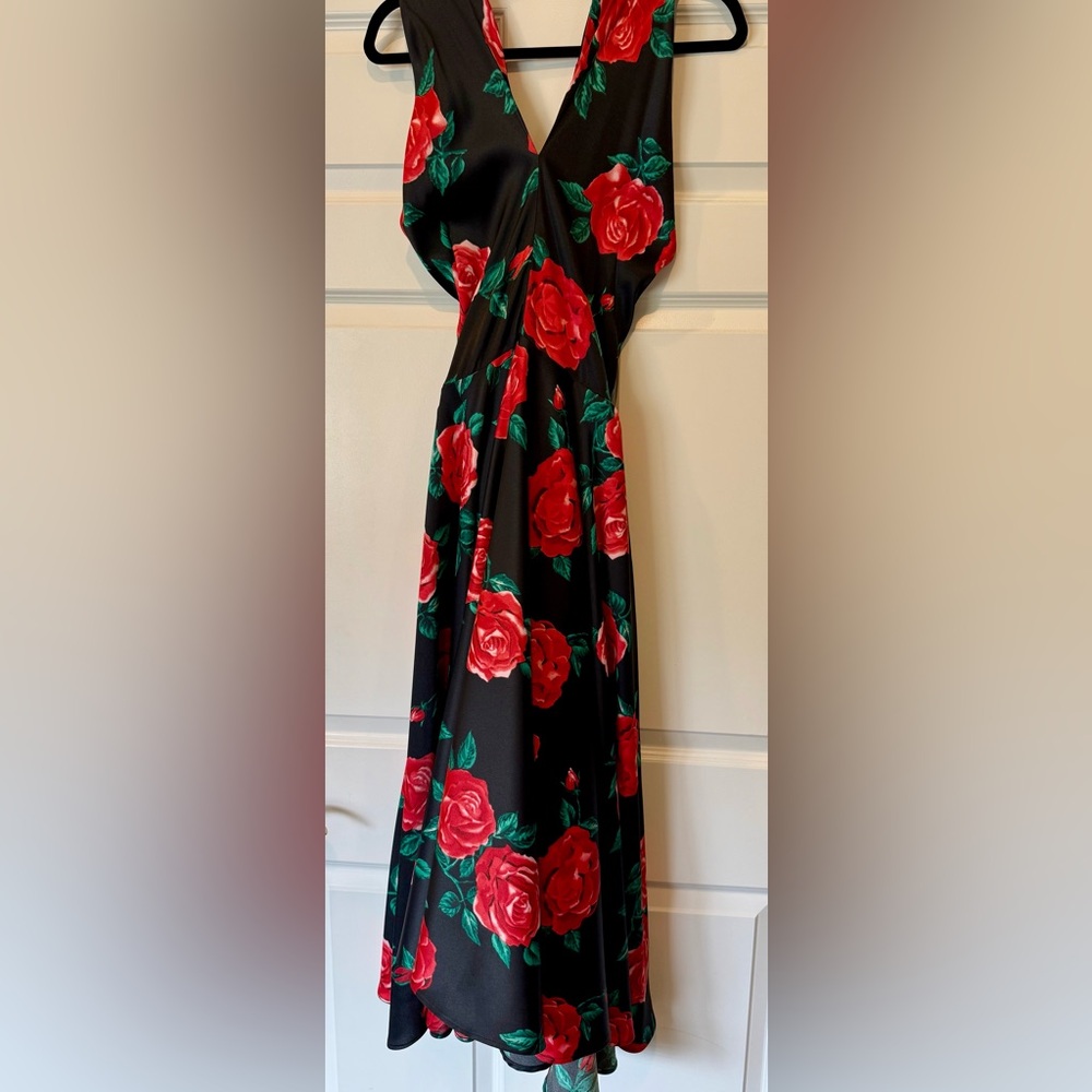 Pinup Couture Black Dress with Red Floral Design